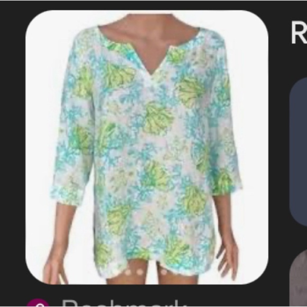 J. Jill Love Linen Tunic Women’s Size L Tropical Print Sea Turtles Beach Summer